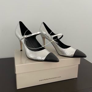 Marc Fisher Silver Cap Toe Maryjane Heels Sz 9
